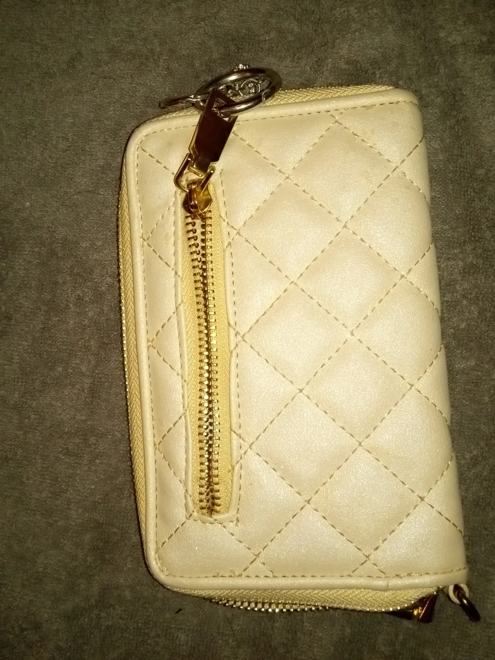 Laura Ashley Cream Quilted Zip Phone Case with Gold Studs